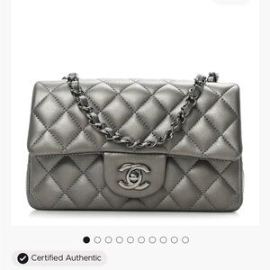 CHANEL Quilted Flap Shoulder Bag in Metallic Gray